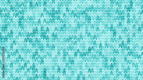 Soft teal blue knitted wool texture background with traditional V stitch yarn pattern for winter fashion and comfort
