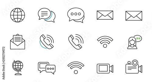 Communication icons set for digital and online messaging and connection.