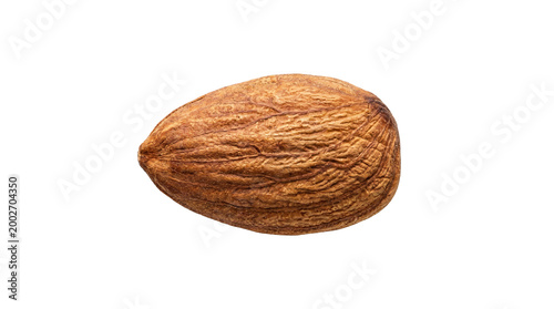 Fresh organic raw almonds in a wooden bowl for healthy snack, nutritious keto diet ingredient, and premium nut product photography isolated on black