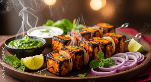 Smoky Paneer Tikka Platter – Authentic Tandoori Indian Starter Food Photography 8 k realistic portrair 