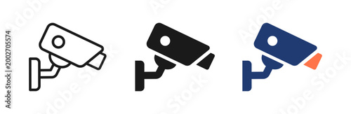 Security camera icon with surveillance device. Symbol for monitoring, video recording, and protection in public or private spaces.