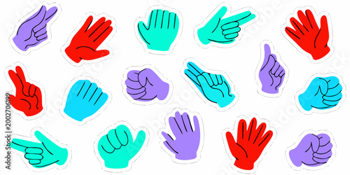 hand gesture icons collection colorful flat vector illustrations