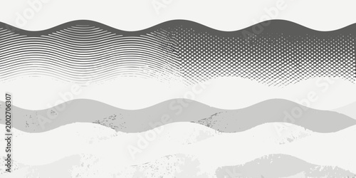 layered wave pattern monochromatic gray design on white background