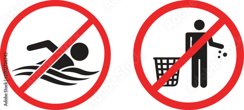 Prohibited icon set collection group featuring restriction warning ban symbol with clean modern design for safety security alert interface element signage usability and universal communication visual.