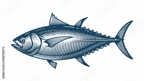 Vintage engraving style tuna fish illustration on white background