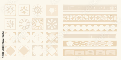 geometric ornament collection beige decorative shapes on white background