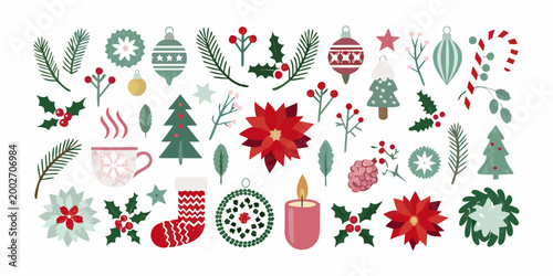 christmas illustrations set festive holiday elements flat vector graphics