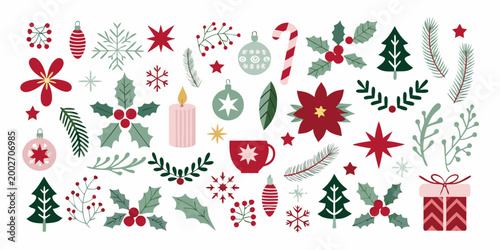 festive christmas illustrations set flat vector graphics on white background