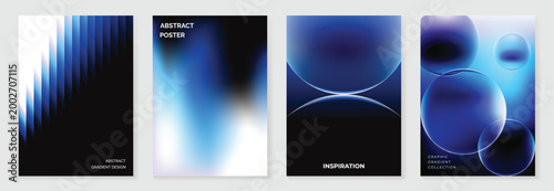 Billede på lærred Abstract blue gradient glowing poster set with futuristic glass shapes, neon light effects and modern geometric layout vector