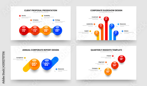 Service Profile 4 5 2 3 Option Graph Slideshow Template Collection. Simple Insight Four Five Two Three Step Diagram Slide Layout Vector Illustration Set.