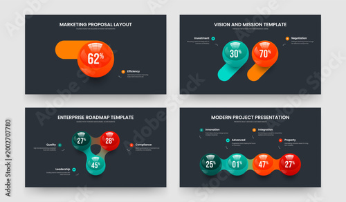 Visual Profile One Two Three Four Option Diagram Frame Layout Vector Illustration Set. Product Performance 1 2 3 4 Step Infographic Slideshow Template Bundle.