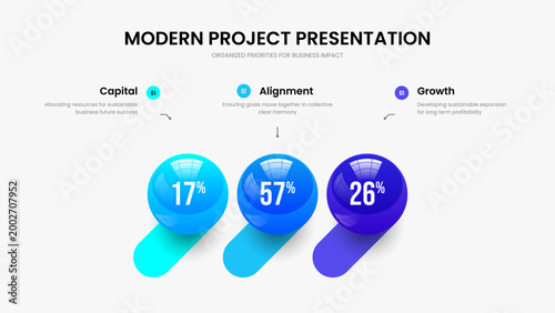 Minimal Overview Frame Layout Vector Illustration. Financial Insight Three Option Chart Slideshow Design. Simple Portfolio 3 Element Diagram Presentation Template.