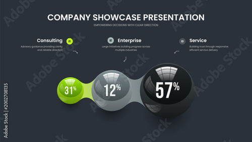 Digital Report Three Step Chart Presentation Layout. Marketing Strategy 3 Option Graph Slide Design. Minimal Launch Slideshow Template Vector Illustration.