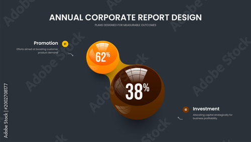Investor Introduction 2 Element Chart Frame Layout. Creative Showcase Presentation Template Vector Illustration. Service Planning Two Step Diagram Slideshow Design.