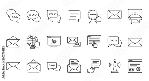 Collection of Hand Drawn Communication Icons and Symbols.