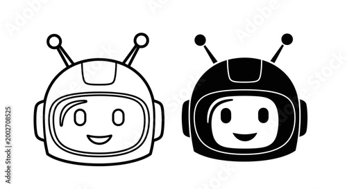 Two cartoon astronaut helmets with smiling faces are shown side by side