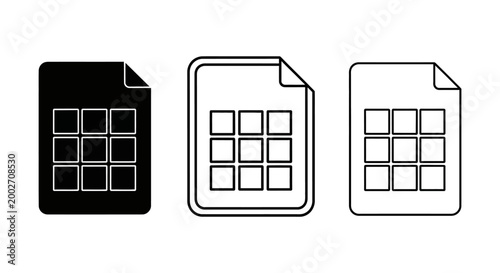 Three documents with grid layouts are shown side by side on a white background ikjhu