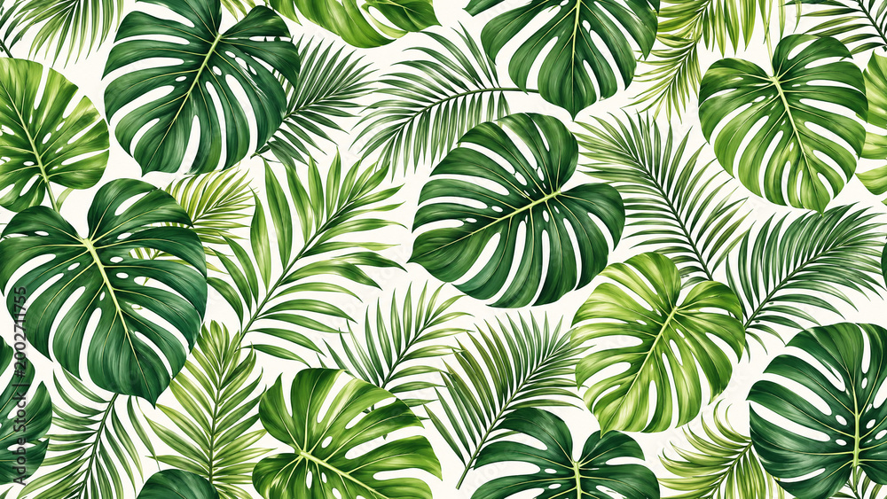 Fototapeta premium Tropical Leaves Seamless Pattern For Textile Design And Interior Decoration