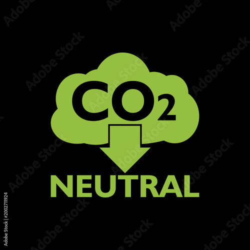 CO2 neutral green cloud icon isolated on black background