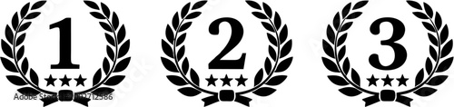 Set of laurel wreath icons with numbers 1 2 and 3 representing first second and third place perfect for awards and rankings