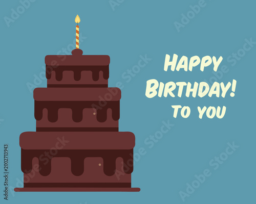 tiered birthday cake illustration with candle and text