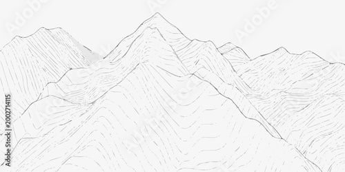 mountain range illustration black and white line drawing