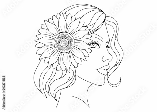 woman s face with sunflower illustration continuous line drawing