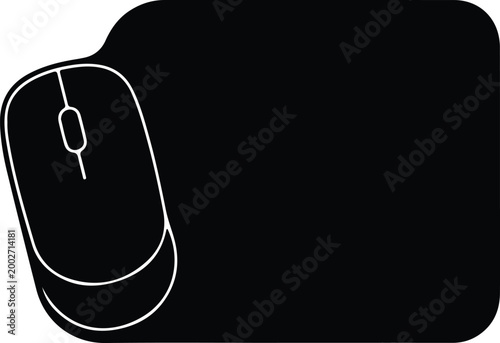 Silhouette computer mouse on a black rectangular mousepad background vector design