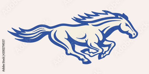 Galloping horse illustration bold blue line art on white