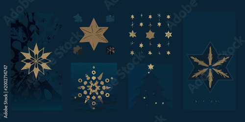 geometric star and snowflake designs abstract vector illustration