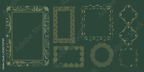 ornate gold frames and borders on dark green background