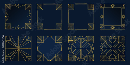 gold decorative frames and borders on a deep blue background