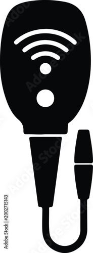 Silhouette handheld scanner with wifi signal vector design