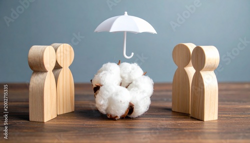 Umbrella Protecting Cotton with Wooden Figures – Care Visual for Editorial, Lifestyle, or Empowerment Branding Themes