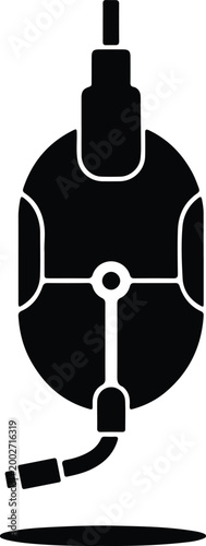 Silhouette of a modern computer mouse with cable vector design