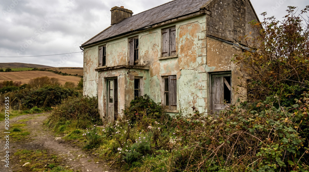 Fototapeta premium Abandoned old house in rural landscape.