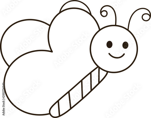 Hand drawn cute butterfly heart wings doodle icon black line art minimalist cartoon sticker design