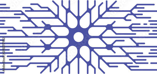 Abstract blue neural network or neuron structure on white background