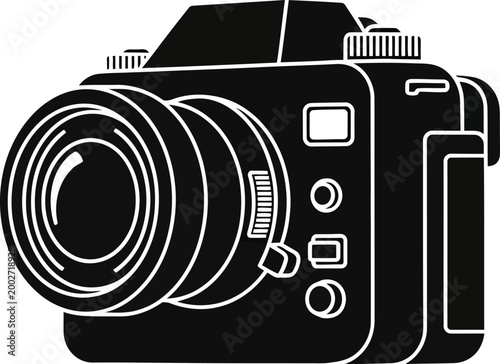 Camera featuring a large lens stands ready to capture high quality moments for professional photographers and enthusiasts alike.