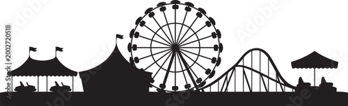 Amusement park with ferris wheel roller coaster and bumper cars illustration with looping coaster