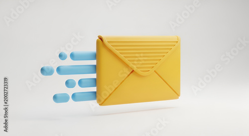 3D Yellow Envelope Icon with Blue Motion Trails.
