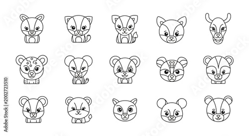 Photography koala faces various expressions line art.