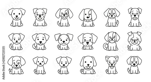 Billede på lærred Collection of various dog breeds illustrated.