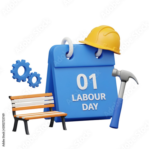 Labour Day Calendar with Hard Hat and Tools