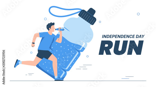 Man running and drinking from a water bottle on Independence Day