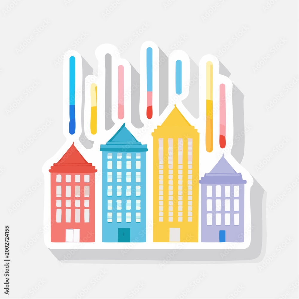 Fototapeta premium Colorful Buildings with Bar Chart Elements