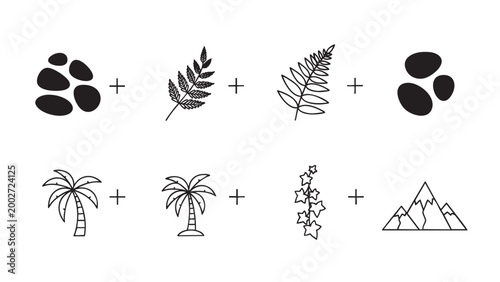 Cuadro en lienzo Minimalist nature themed icons presented as separate components.