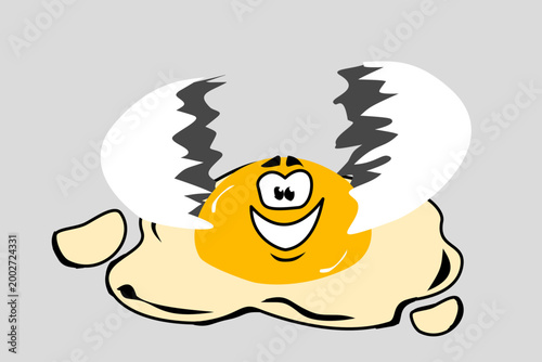 Cracked Egg Cute Cracked Egg Cartoon With Smiling Yolk Illustration Cartoon
