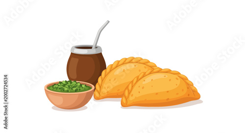 Delicious empanadas and chimarrão, a traditional South American snack and beverage combination