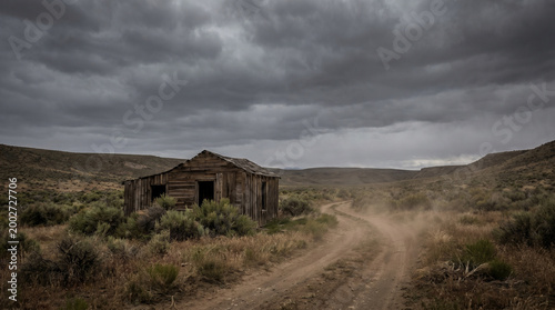 Abandoned house on a deserted dirt road.